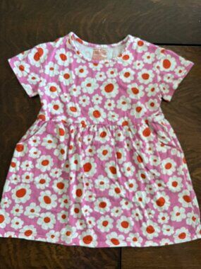 Cat & Jack Toddler Girls Knit Short Sleeve Dress Pink with Flowers